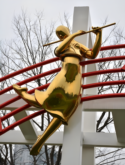 不銹鋼噴鍍吹笛子的抽象人物雕塑