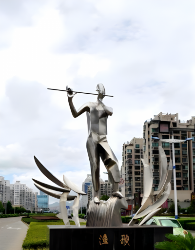 廣場(chǎng)大型創(chuàng)意不銹鋼吹笛子的人物雕塑