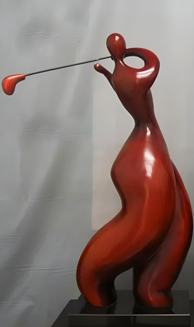 家居美陳擺件玻璃鋼抽象打高爾夫球的人物雕塑