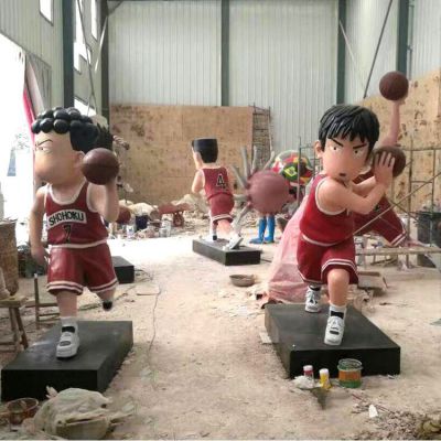 園林體育運(yùn)動(dòng)景觀玻璃鋼打籃球的卡通人物雕塑