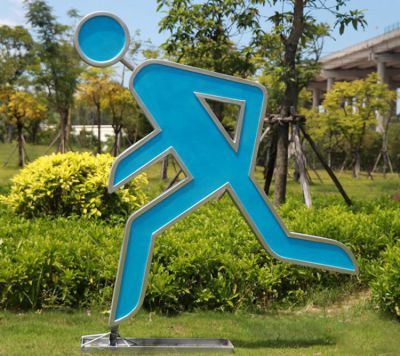 剪影自行車人物公園玻璃鋼園林景觀跑步雕塑運動小品體育