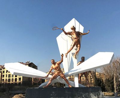 廠家不銹鋼雕塑定制抽象運(yùn)動打羽毛球人物體育公園林景觀雕塑