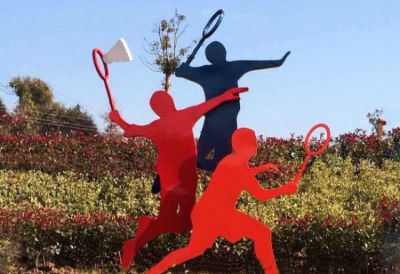 花園景觀不銹鋼剪影運(yùn)動(dòng)景觀打羽毛球的體育人物雕塑