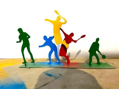 社區(qū)景觀不銹鋼剪影運(yùn)動(dòng)打羽毛球體育人物雕塑