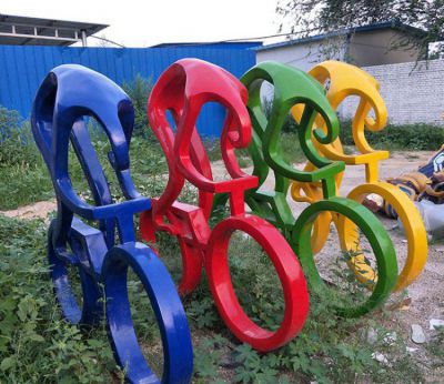 玻璃鋼抽象騎自行車體育運(yùn)動(dòng)主題公園擺件雕塑