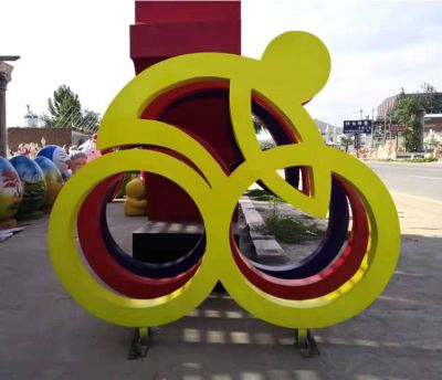 鐵藝創(chuàng)意抽象自行車雕塑騎車不銹鋼運(yùn)動人物體育裝飾景觀擺件