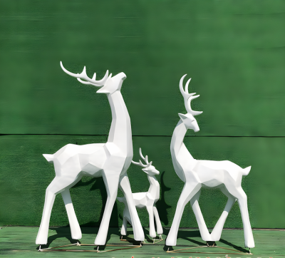戶外創(chuàng)意動(dòng)物景觀擺件玻璃鋼抽象幾何塊面小鹿雕塑 