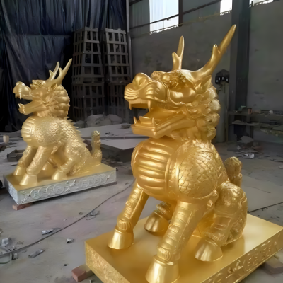 公司酒店銅雕一對(duì)神獸麒麟雕塑