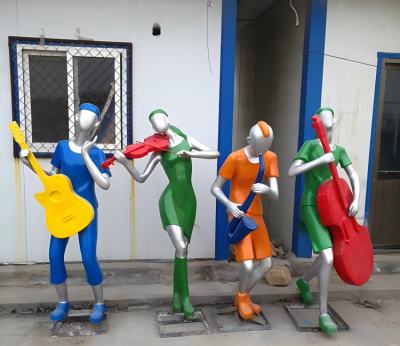 公園戶外玻璃鋼抽象彩繪演奏樂器的音樂人雕塑