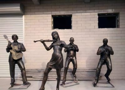 演奏樂器人物玻璃鋼仿銅園林?jǐn)[件