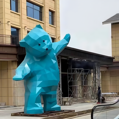 城市廣場(chǎng)動(dòng)物景觀裝飾擺件大型不銹鋼塊面動(dòng)物熊雕塑