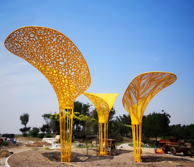 鏤空不銹鋼大型樹葉造型景觀雕塑